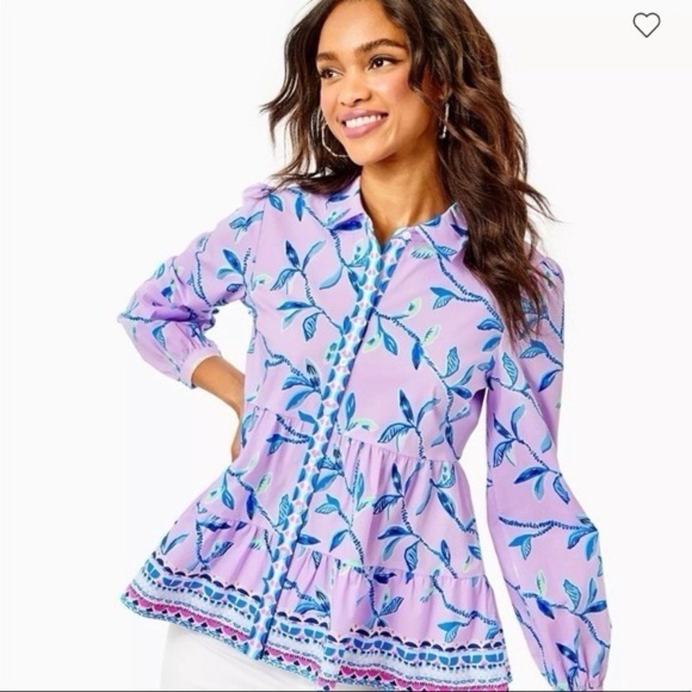 Lilly Pulitzer Kenna Stretch Top $168 Size Small Purple Iris Slathouse Jungle